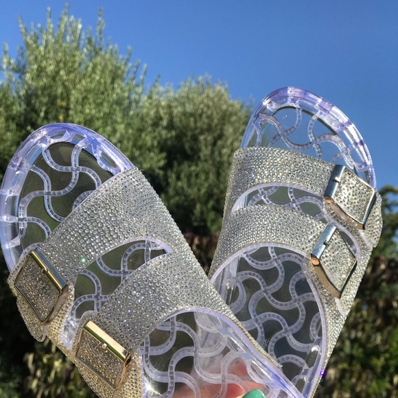 Rhinestone Clear Jelly Footbed Sandals - Picture 7 of 16